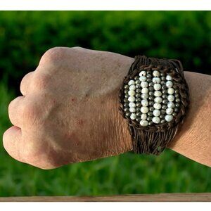 VINTAGE Human Hair Bracelet Mourning Jewelry 1.5" wide Dark Brown